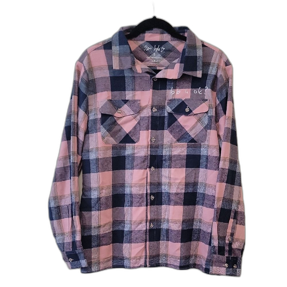 San Holo BB U OK Plaid Button Down Shirt Pink Blue Size S Cabincore